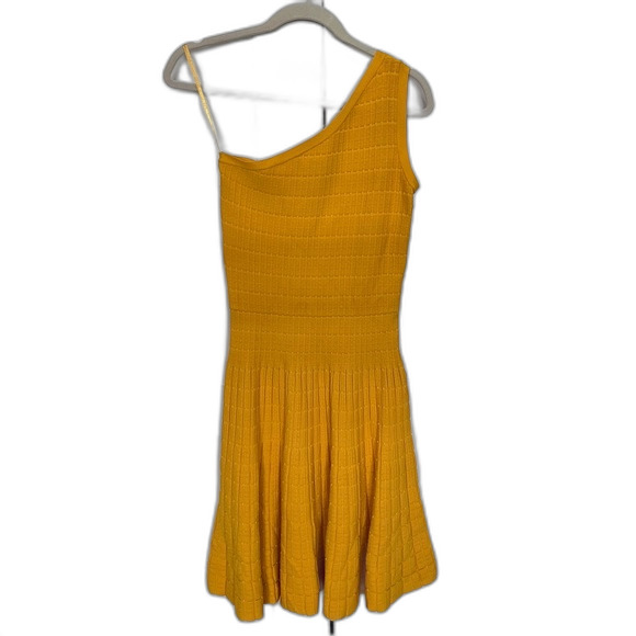 Michael Kors One Shoulder Dress Mustard Yellow Sz. Small fit & flare - Picture 2 of 7